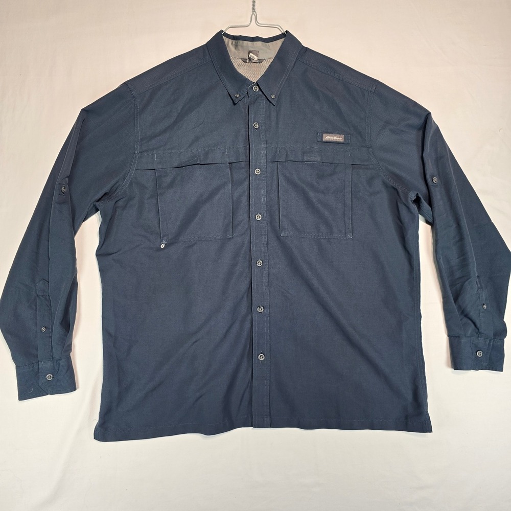 Eddie Bauer Mens 2XL Navy Blue Long Sleeve Ventilated Hiking Shirt D3867216